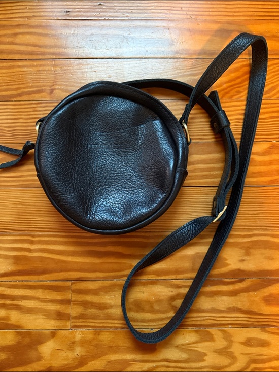 Portland Leather Handbags - Portland leather small Round Black Leather Crossbody Bag